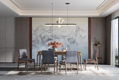 新中式家居餐厅3D模型下载